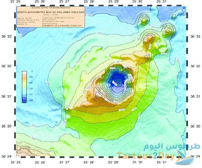 لمكان البركان و مساحته في البحر المتوسط